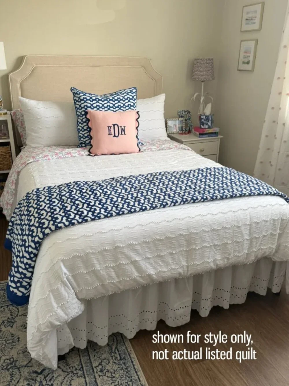 Roller Rabbit TWIN Quilt Big Cata Print Blue White NEW WITH TAGS